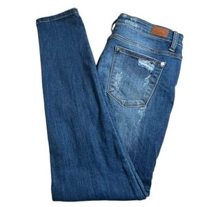 Judy Blue‎ Womens 13/31 Dark Wash Leopard Insert Distressed Skinny Fit Jeans
